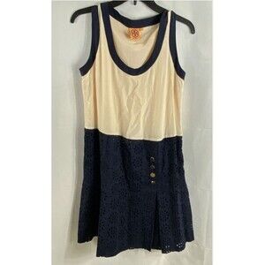 CLEARANCE Tory Burch Women's Beige/Navy Eyelet Tunic 12 NWOT